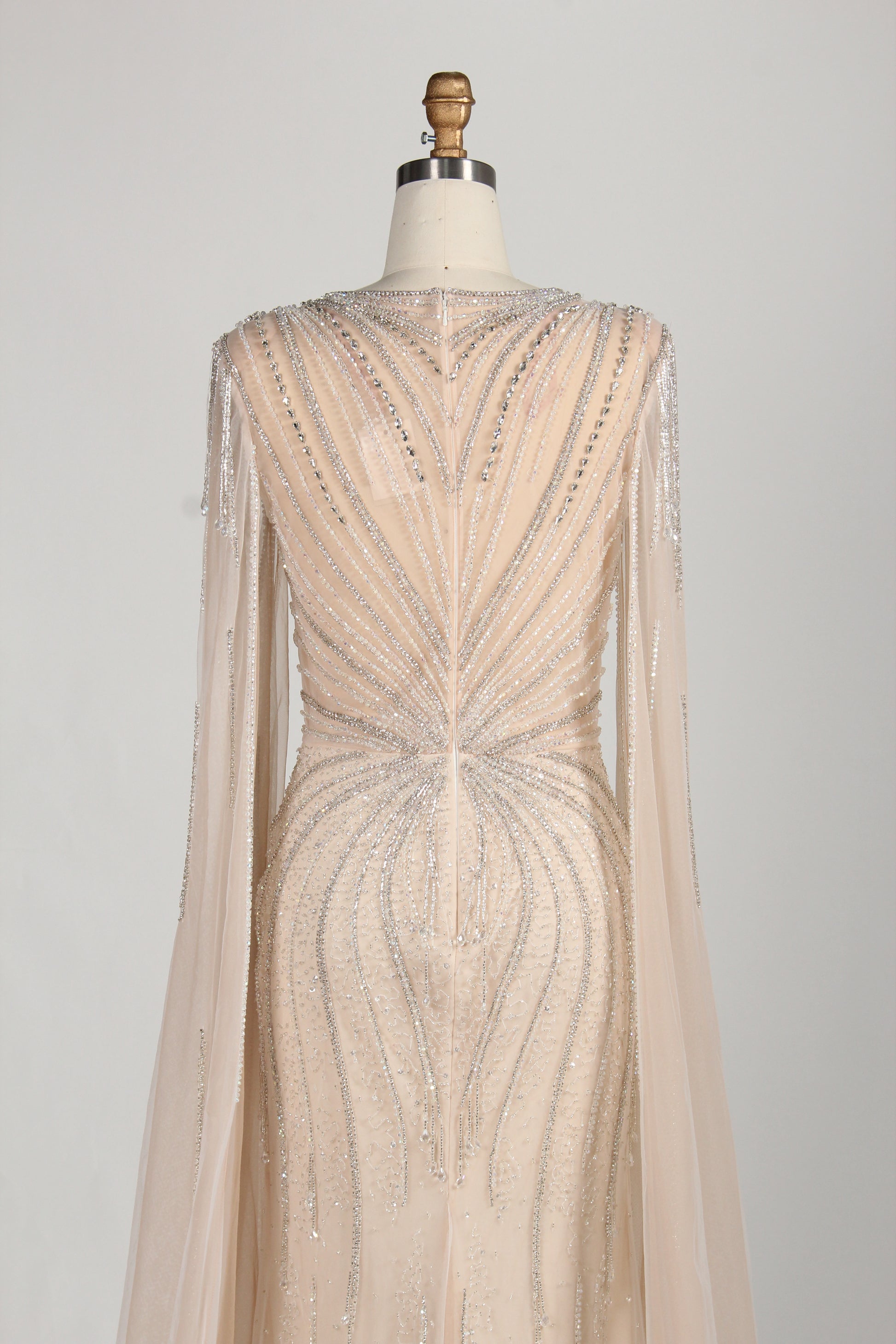 Wholesale Champagne Beaded Capelet Prom Gown MC138