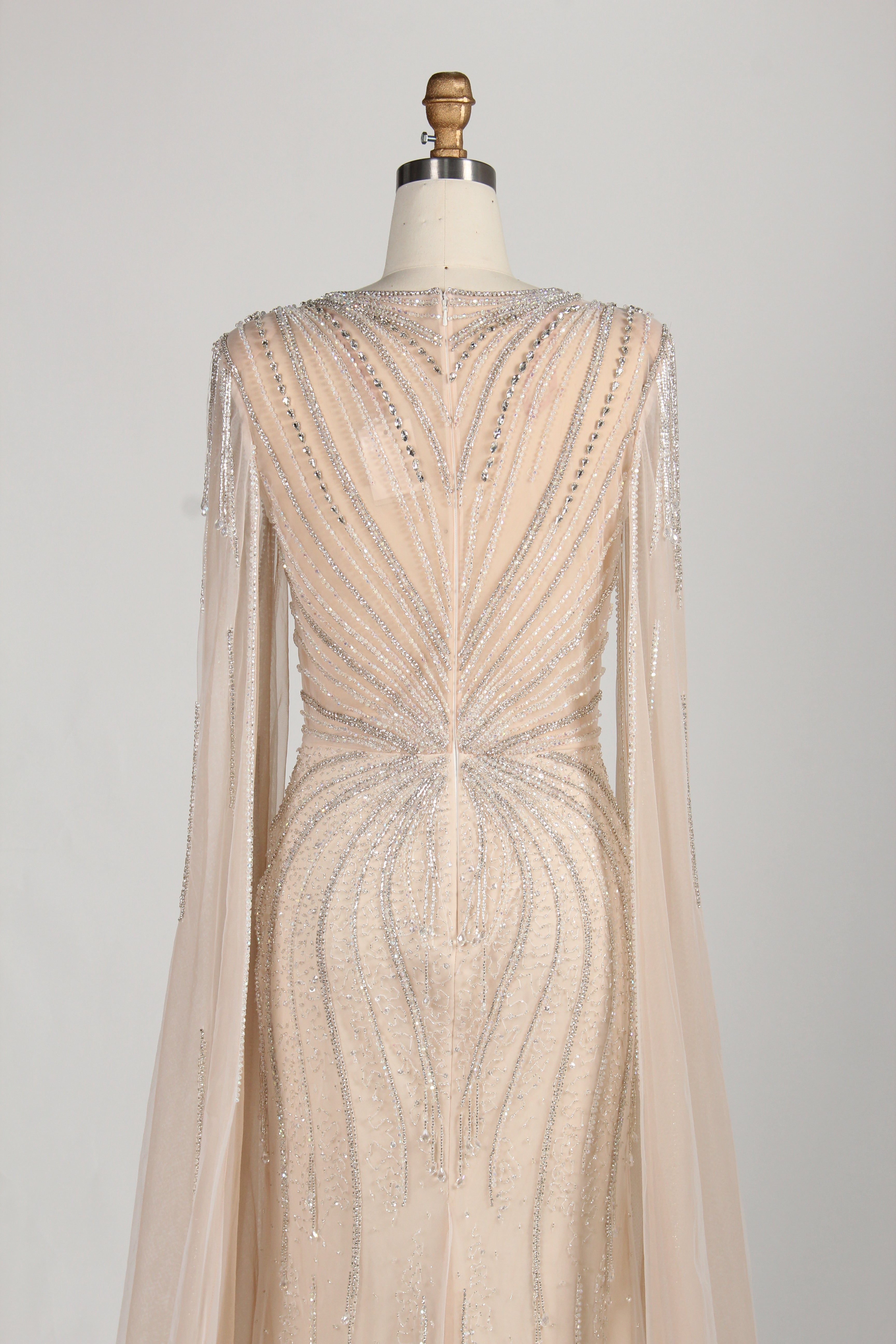 Wholesale Champagne Beaded Capelet Prom Gown MC138