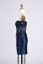 Wholesale Navy Blue Off-Shoulder Lace Corset Homecoming Dress 33546