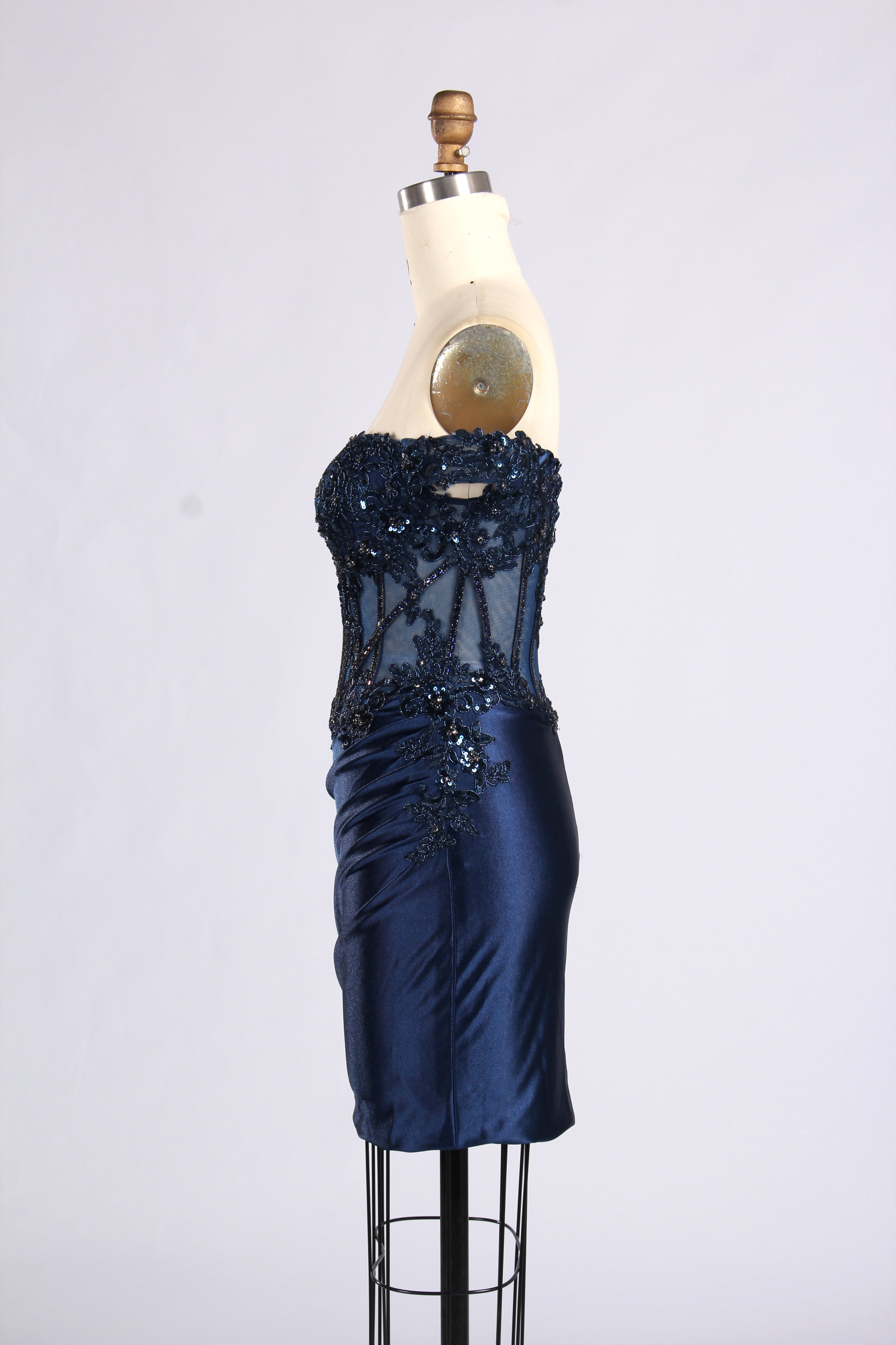 Wholesale Navy Blue Off-Shoulder Lace Corset Homecoming Dress 33546