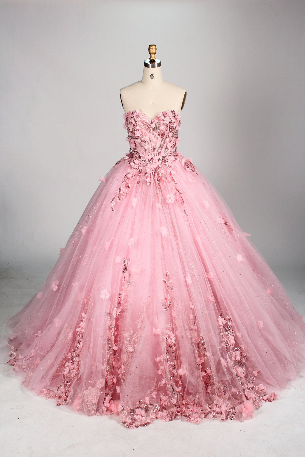 Wholesale Luxury Pink Quinceañera Dresses Strapless Sweetheart 3D Floral Appliqués Sequin Ball Gown 3372