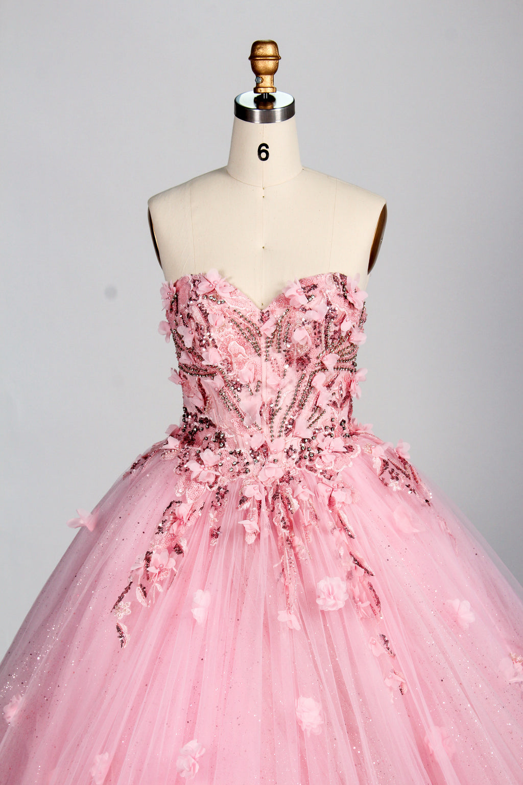 Wholesale Luxury Pink Quinceañera Dresses Strapless Sweetheart 3D Floral Appliqués Sequin Ball Gown 3372