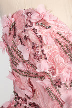 Wholesale Luxury Pink Quinceañera Dresses Strapless Sweetheart 3D Floral Appliqués Sequin Ball Gown 3372