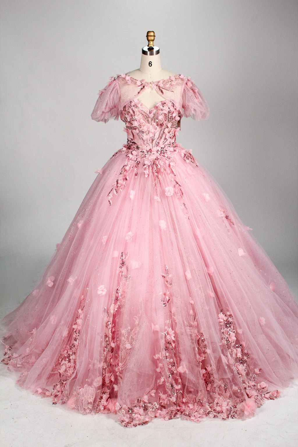 Wholesale Luxury Pink Quinceañera Dresses Strapless Sweetheart 3D Floral Appliqués Sequin Ball Gown 3372