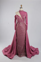Asymmetrical High Neck Black Mother of the Bride Dress with Sleeves KY067