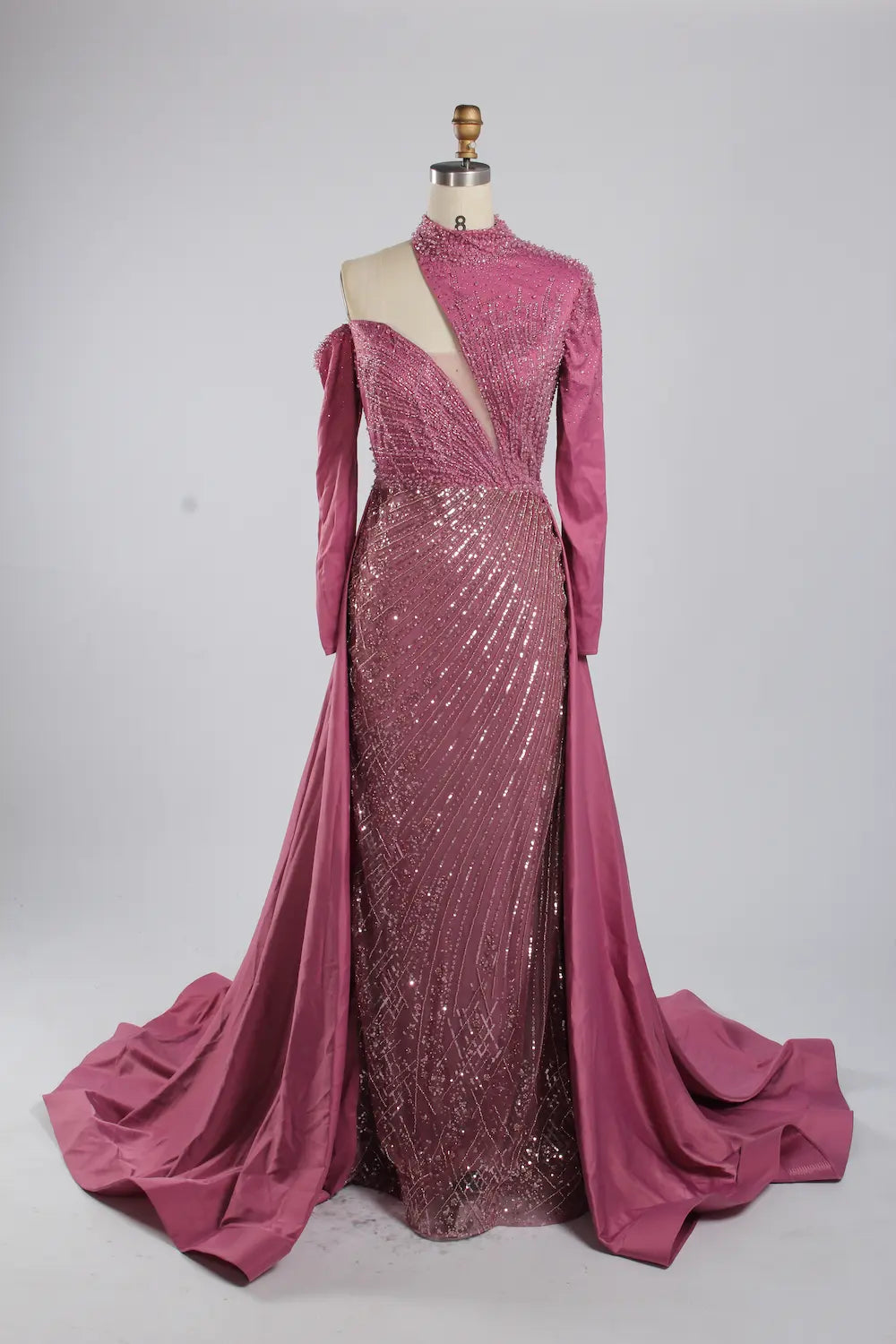 Asymmetrical High Neck Black Mother of the Bride Dress with Sleeves KY067