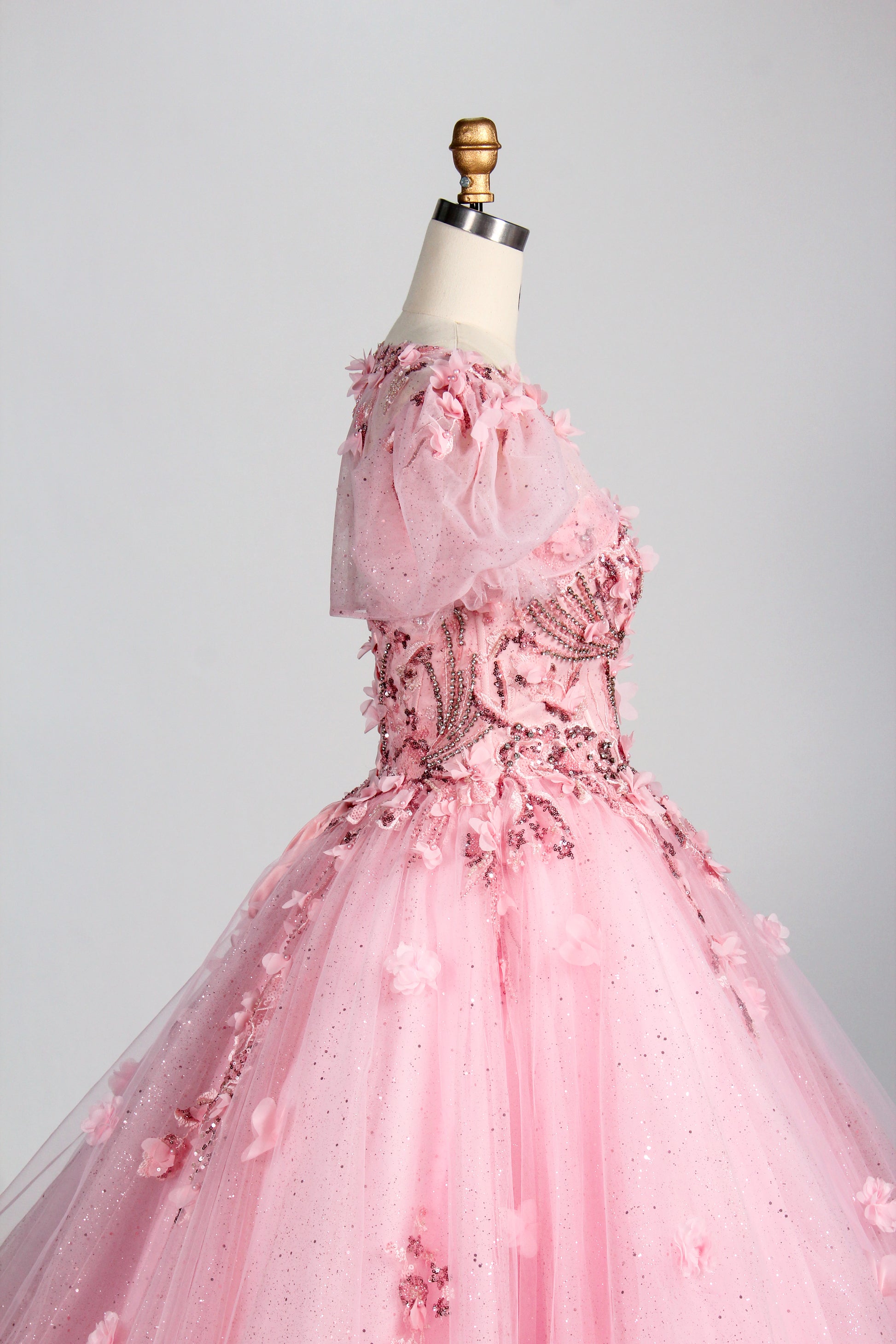 Wholesale Luxury Pink Quinceañera Dresses Strapless Sweetheart 3D Floral Appliqués Sequin Ball Gown 3372