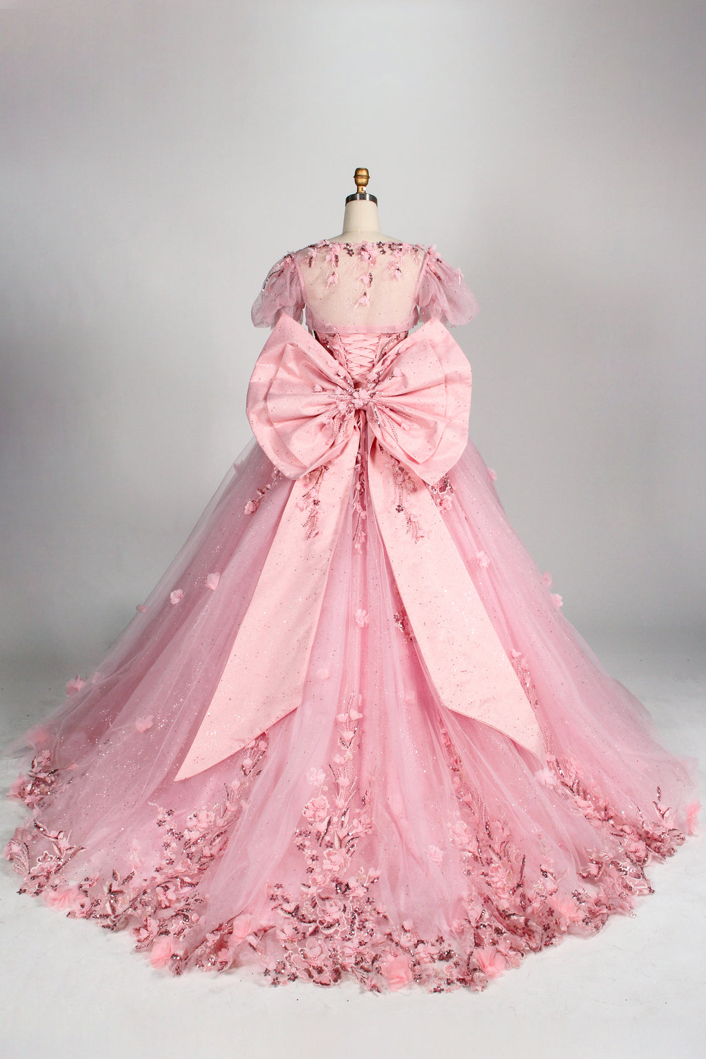 Wholesale Luxury Pink Quinceañera Dresses Strapless Sweetheart 3D Floral Appliqués Sequin Ball Gown 3372