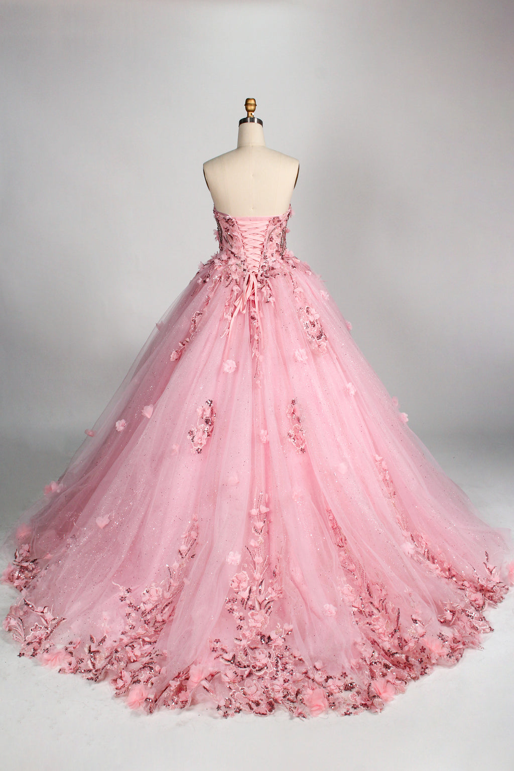Wholesale Luxury Pink Quinceañera Dresses Strapless Sweetheart 3D Floral Appliqués Sequin Ball Gown 3372