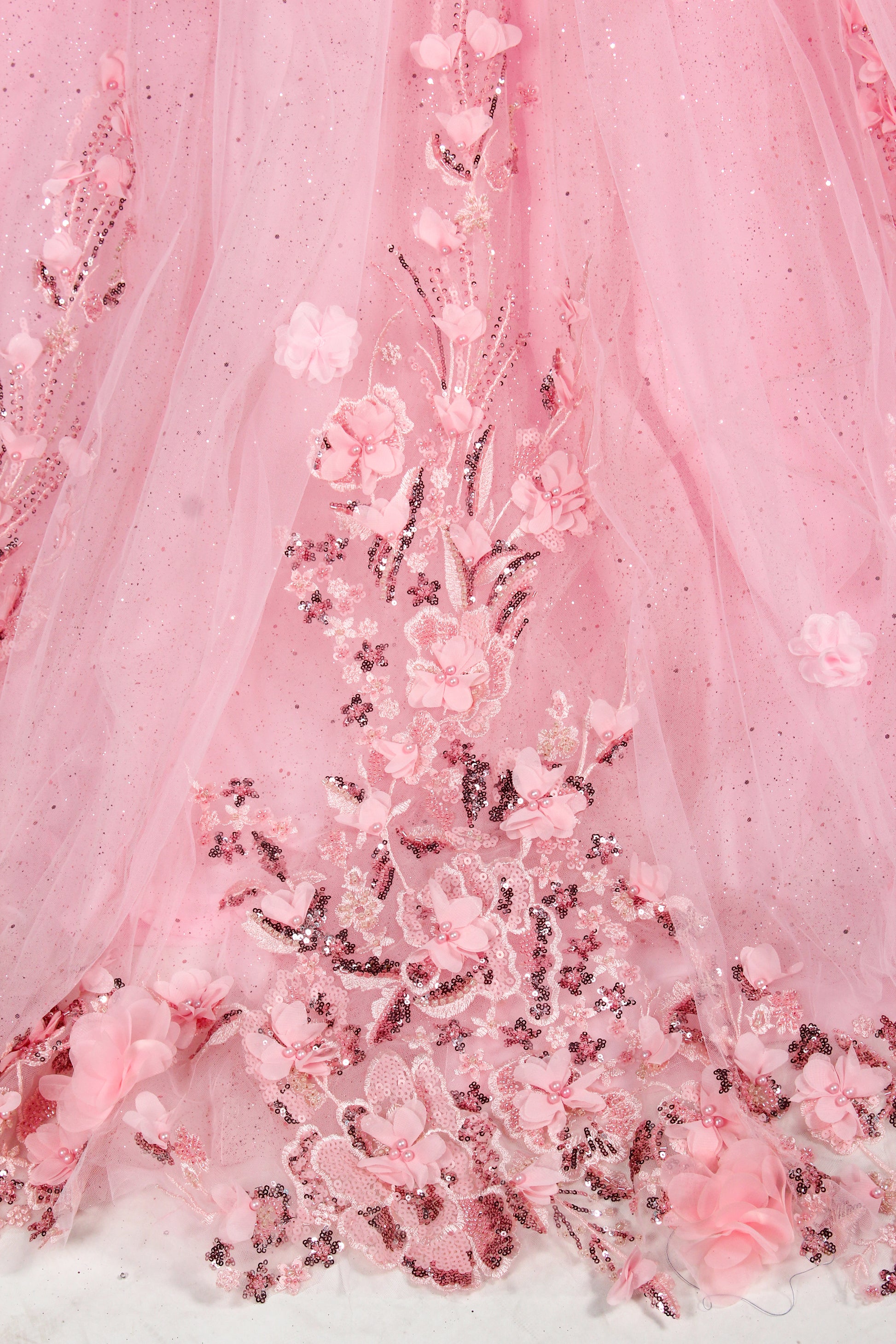 Wholesale Luxury Pink Quinceañera Dresses Strapless Sweetheart 3D Floral Appliqués Sequin Ball Gown 3372