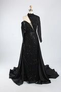 Asymmetrical High Neck Black Mother of the Bride Dress with Sleeves KY067