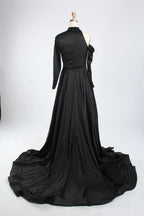 Asymmetrical High Neck Black Mother of the Bride Dress with Sleeves KY067