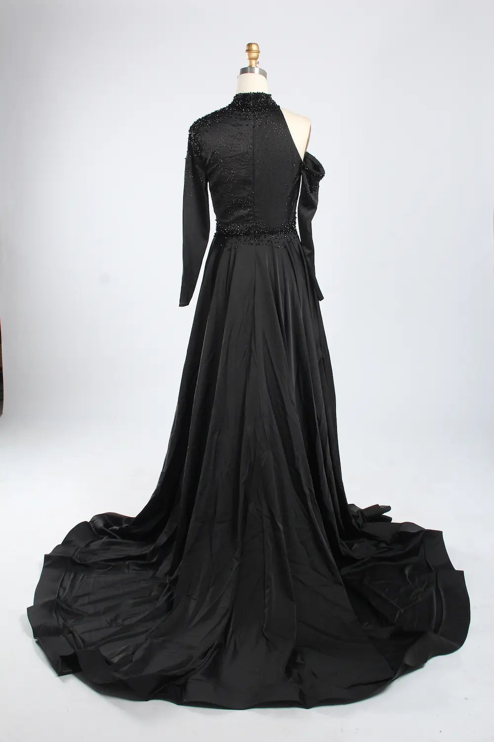 Asymmetrical High Neck Black Mother of the Bride Dress with Sleeves KY067