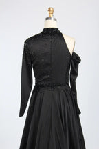 Asymmetrical High Neck Black Mother of the Bride Dress with Sleeves KY067