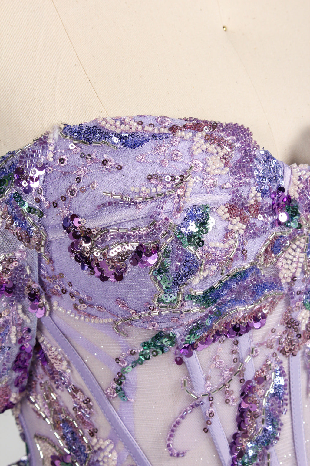 Enchanted Lavender Glitter Tulle Ball Gown with Crystal Beaded Bodice and Draped Sleeves 3373