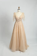 Champagne Refined A-Line Mother of the Bride Dress with Short Sleeves MC092