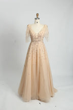 Champagne Refined A-Line Mother of the Bride Dress with Short Sleeves MC092
