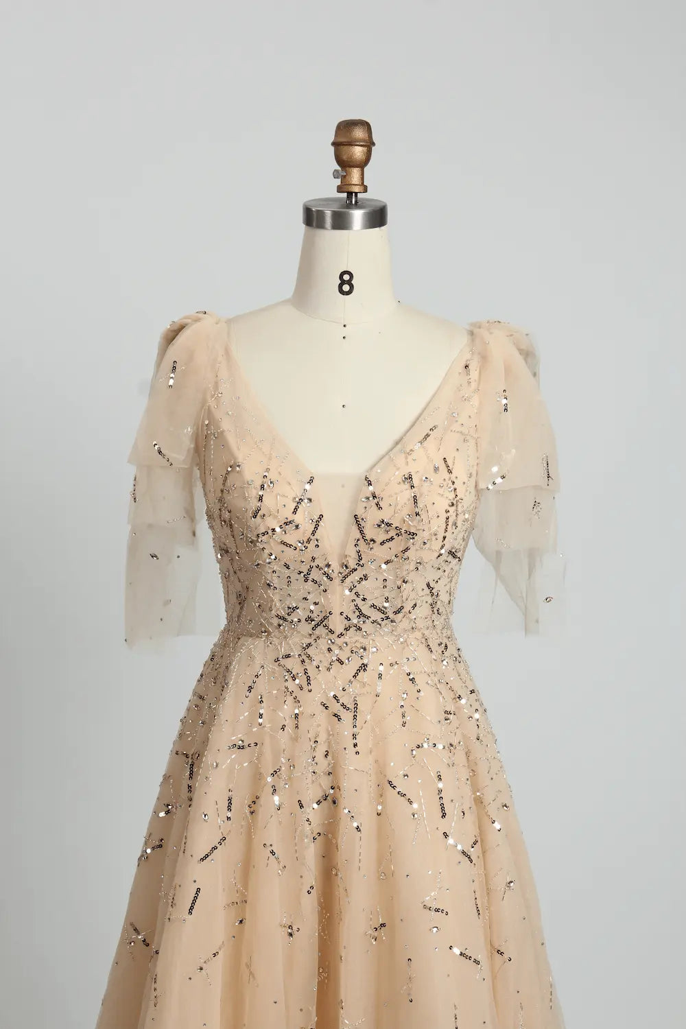 Champagne Refined A-Line Mother of the Bride Dress with Short Sleeves MC092