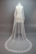 Wholesale Embroidered Cathedral Bridal Veil – Sheer Lace Trim t027