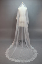 Wholesale Embroidered Cathedral Bridal Veil – Sheer Lace Trim t027