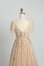 Champagne Refined A-Line Mother of the Bride Dress with Short Sleeves MC092