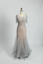 Embellished A-Line Mother of the Bride Dress with Short Sleeves MC066