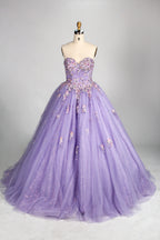 Wholesale Lilac Strapless Sweetheart Quinceañera Dress 3D Floral Appliqués Glitter Ball Gown 3376