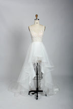Wholesale Plunging V - Neck Lace High - Low Tulle Wedding Dress 3301