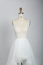 Wholesale Plunging V - Neck Lace High - Low Tulle Wedding Dress 3301