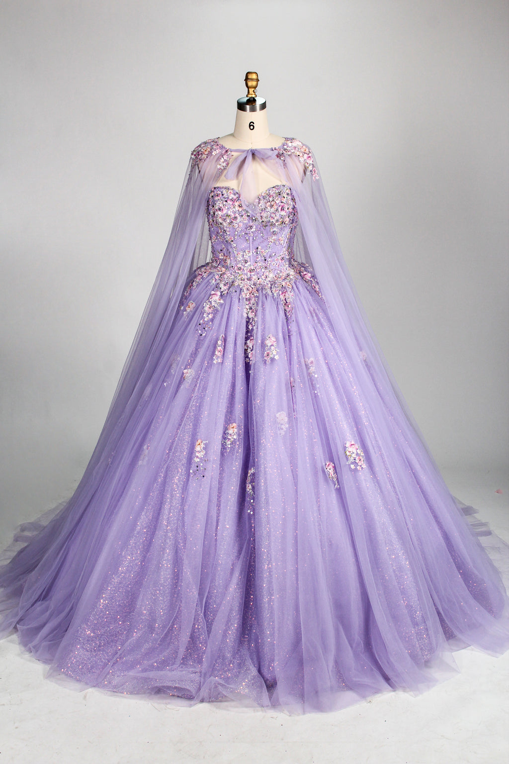 Wholesale Lilac Strapless Sweetheart Quinceañera Dress 3D Floral Appliqués Glitter Ball Gown 3376