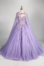 Wholesale Lilac Strapless Sweetheart Quinceañera Dress 3D Floral Appliqués Glitter Ball Gown 3376