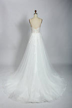 Manufacturer Plunging V - Neck Embroidered Tulle Wedding Dress 3302