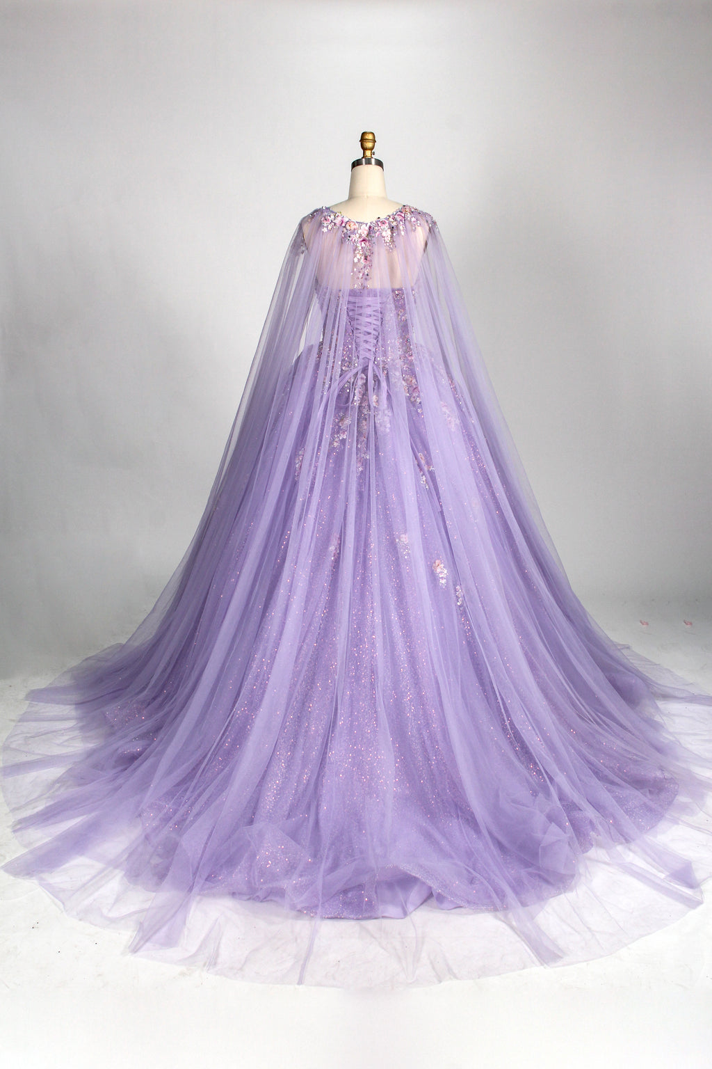 Wholesale Lilac Strapless Sweetheart Quinceañera Dress 3D Floral Appliqués Glitter Ball Gown 3376