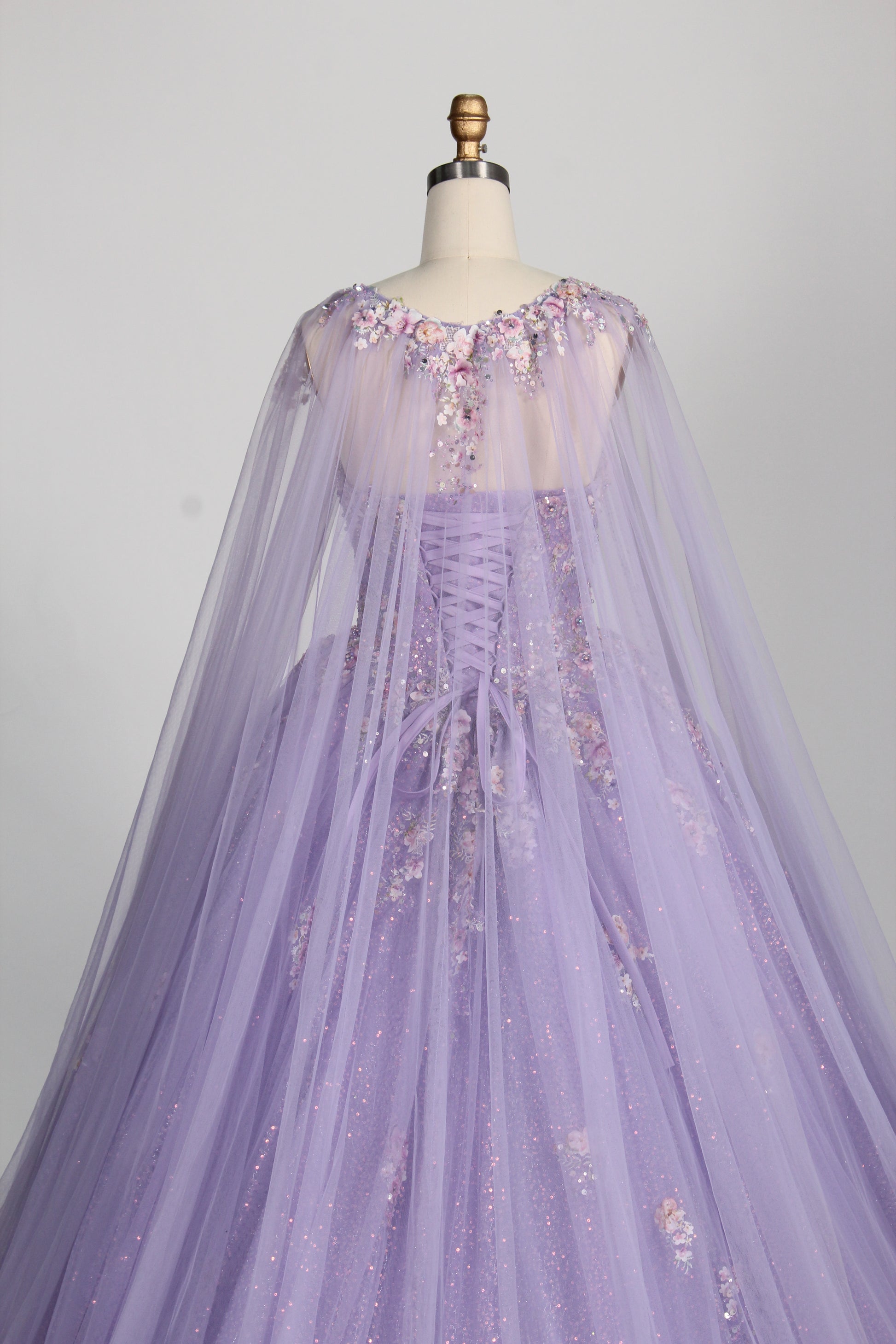 Wholesale Lilac Strapless Sweetheart Quinceañera Dress 3D Floral Appliqués Glitter Ball Gown 3376