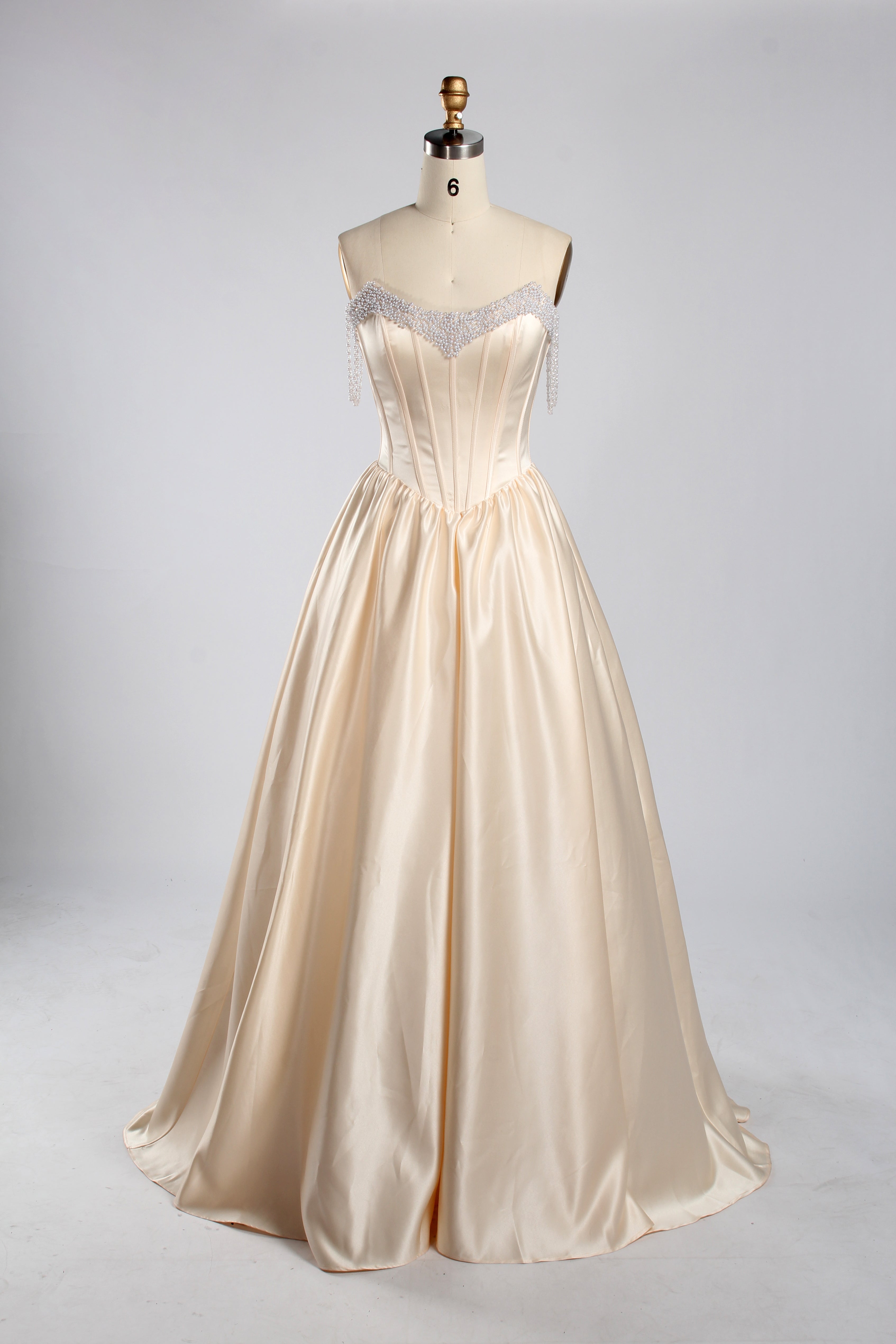 Wholesale Champagne Pearl Beaded Satin Prom Dress KT1464