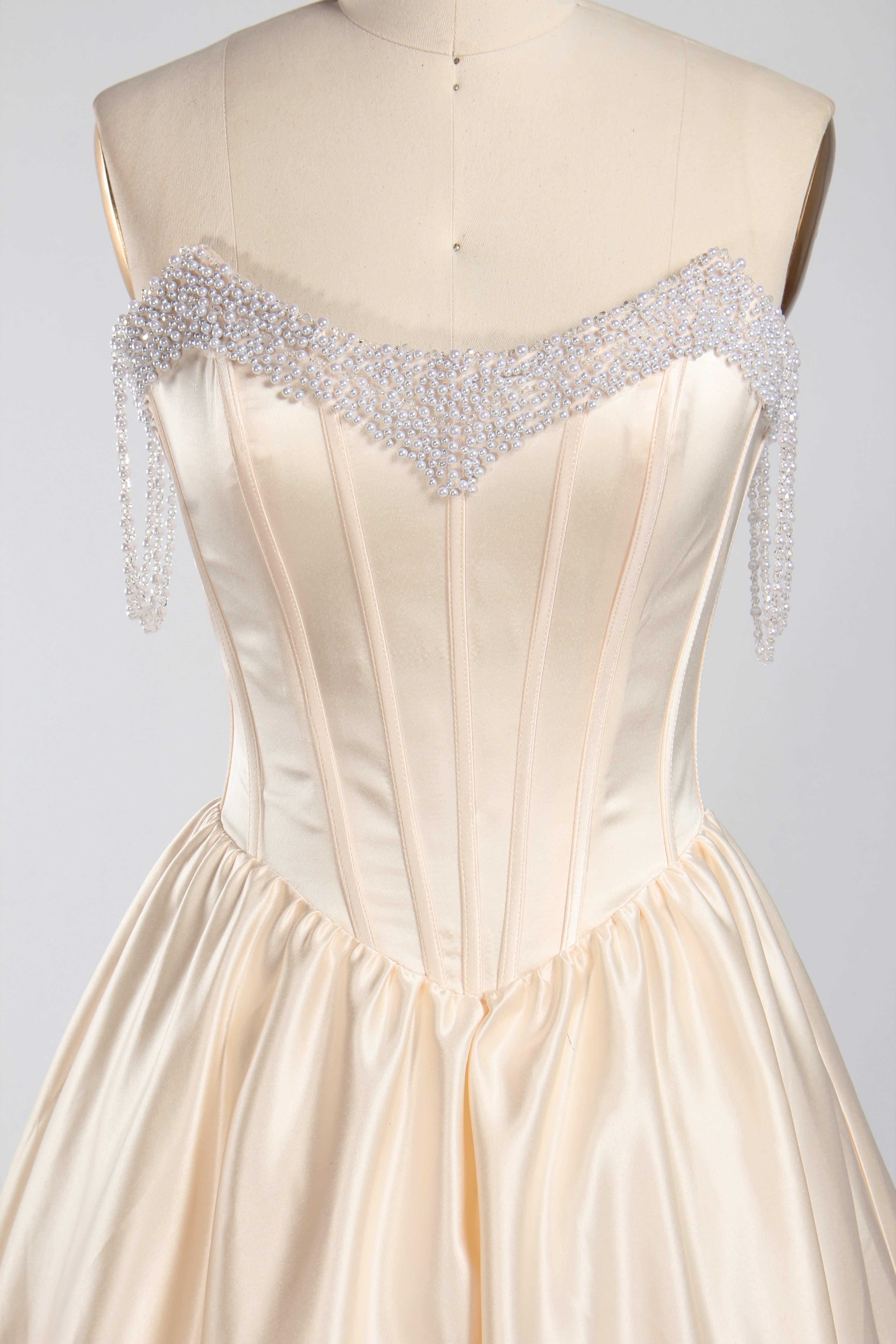 Wholesale Champagne Pearl Beaded Satin Prom Dress KT1464