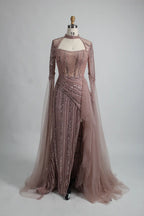 Beaded Dusty Blue Mother of the Bride Dress with High Slit MK135