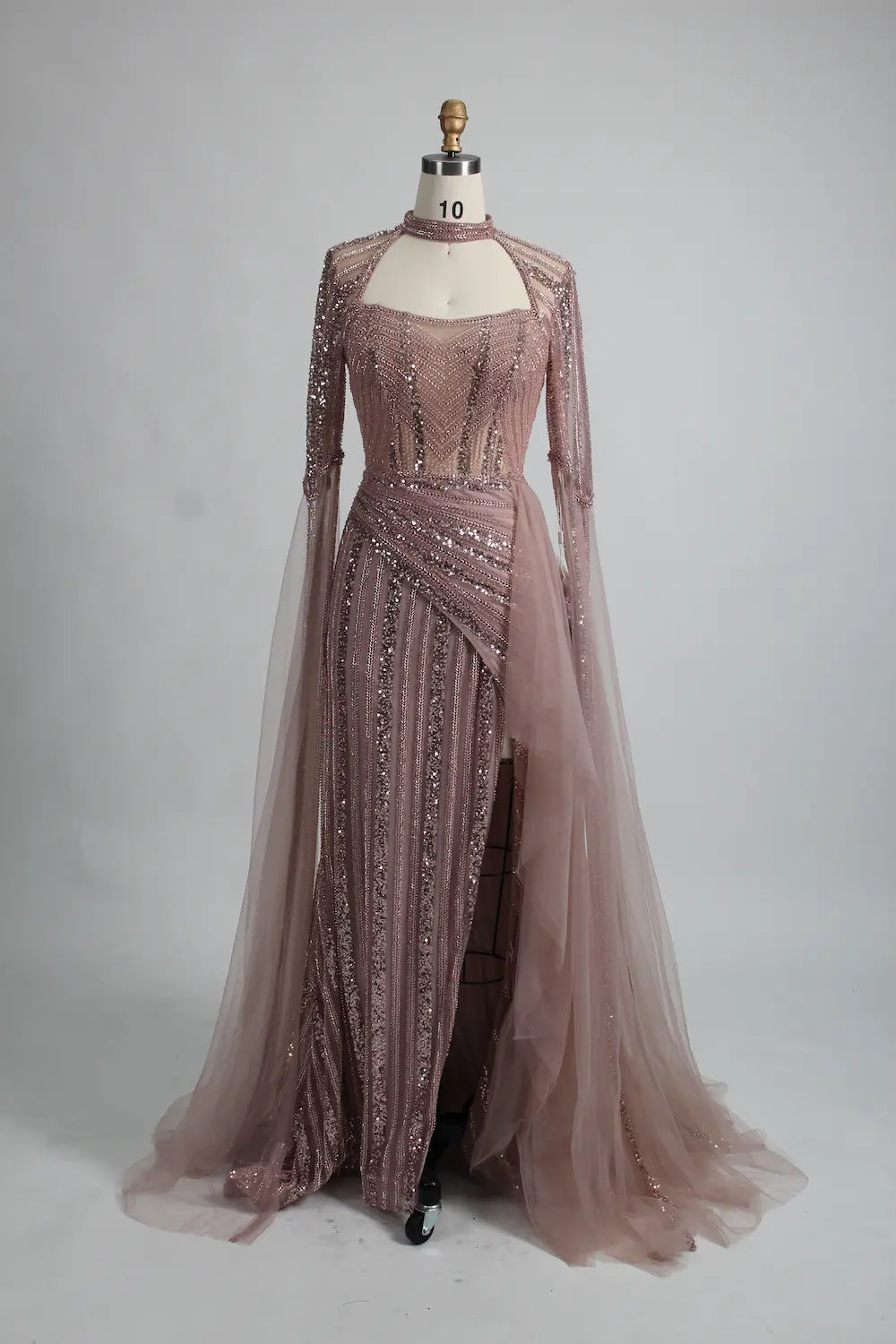 Beaded Dusty Blue Mother of the Bride Dress with High Slit MK135