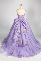 Wholesale Lilac Strapless Sweetheart Quinceañera Dress 3D Floral Appliqués Glitter Ball Gown 3376