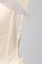 Wholesale Champagne Pearl Beaded Satin Prom Dress KT1464