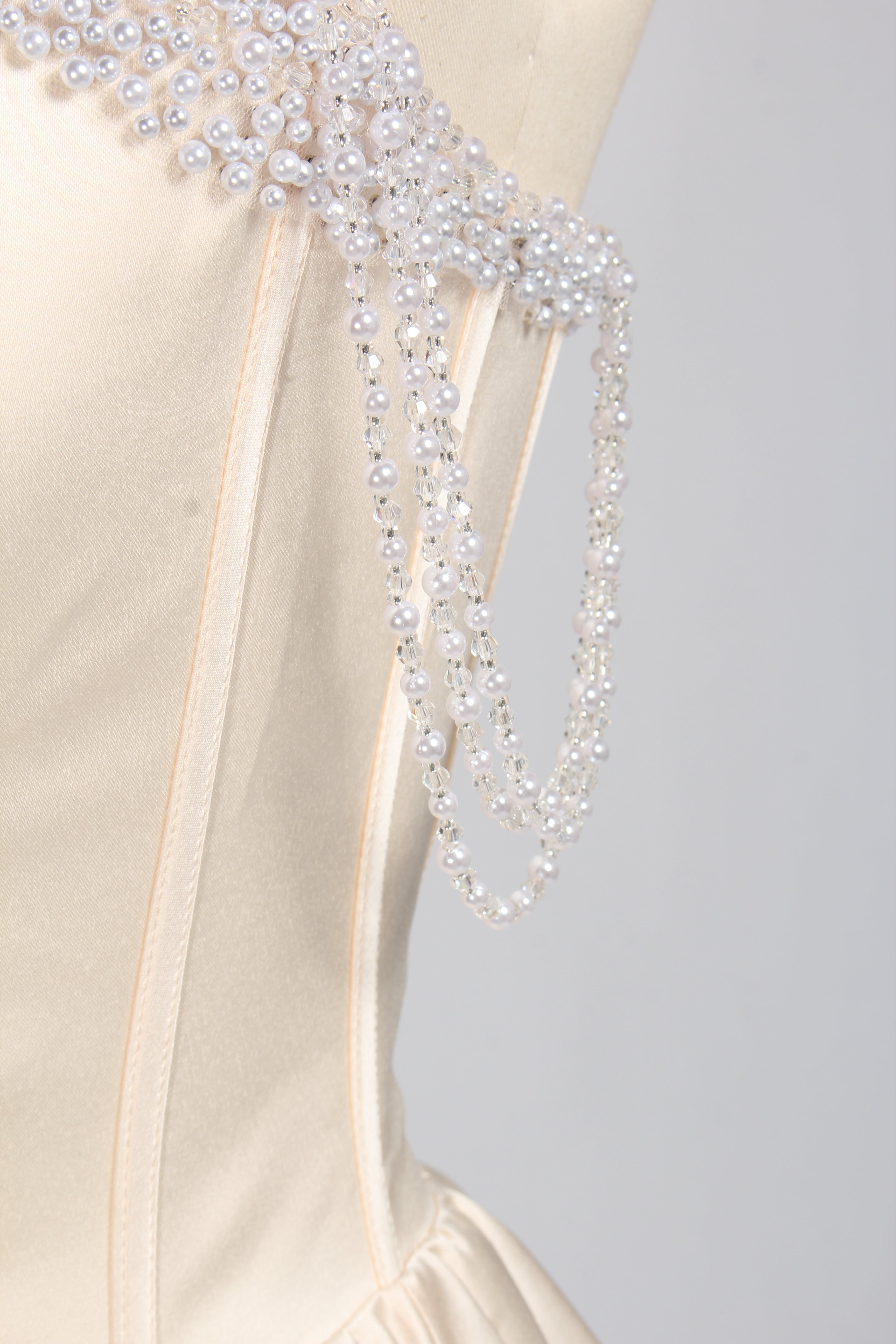 Wholesale Champagne Pearl Beaded Satin Prom Dress KT1464