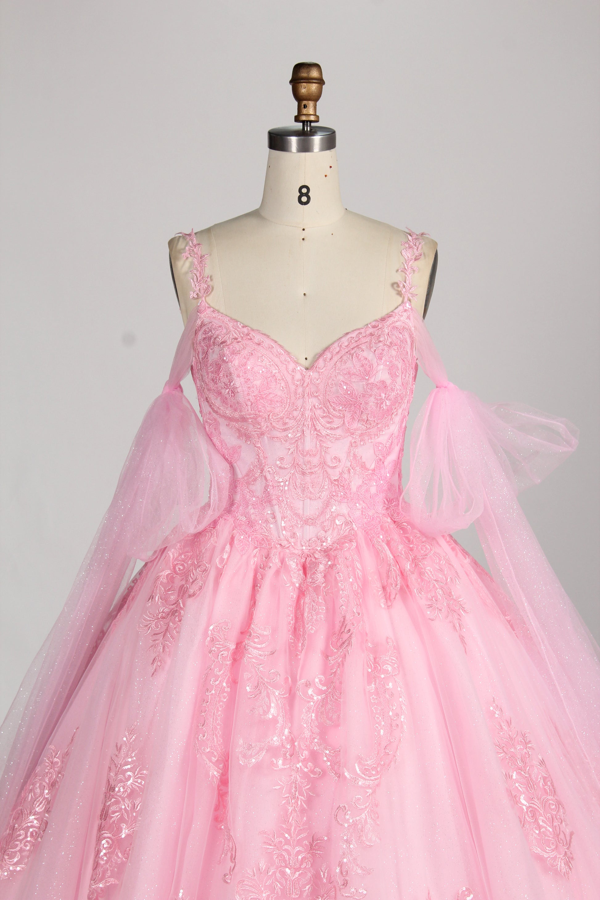 Wholesale Pink Princess Quinceañera Dress Detachable Tulle Sleeves Sequin Lace Ball Gown 3375