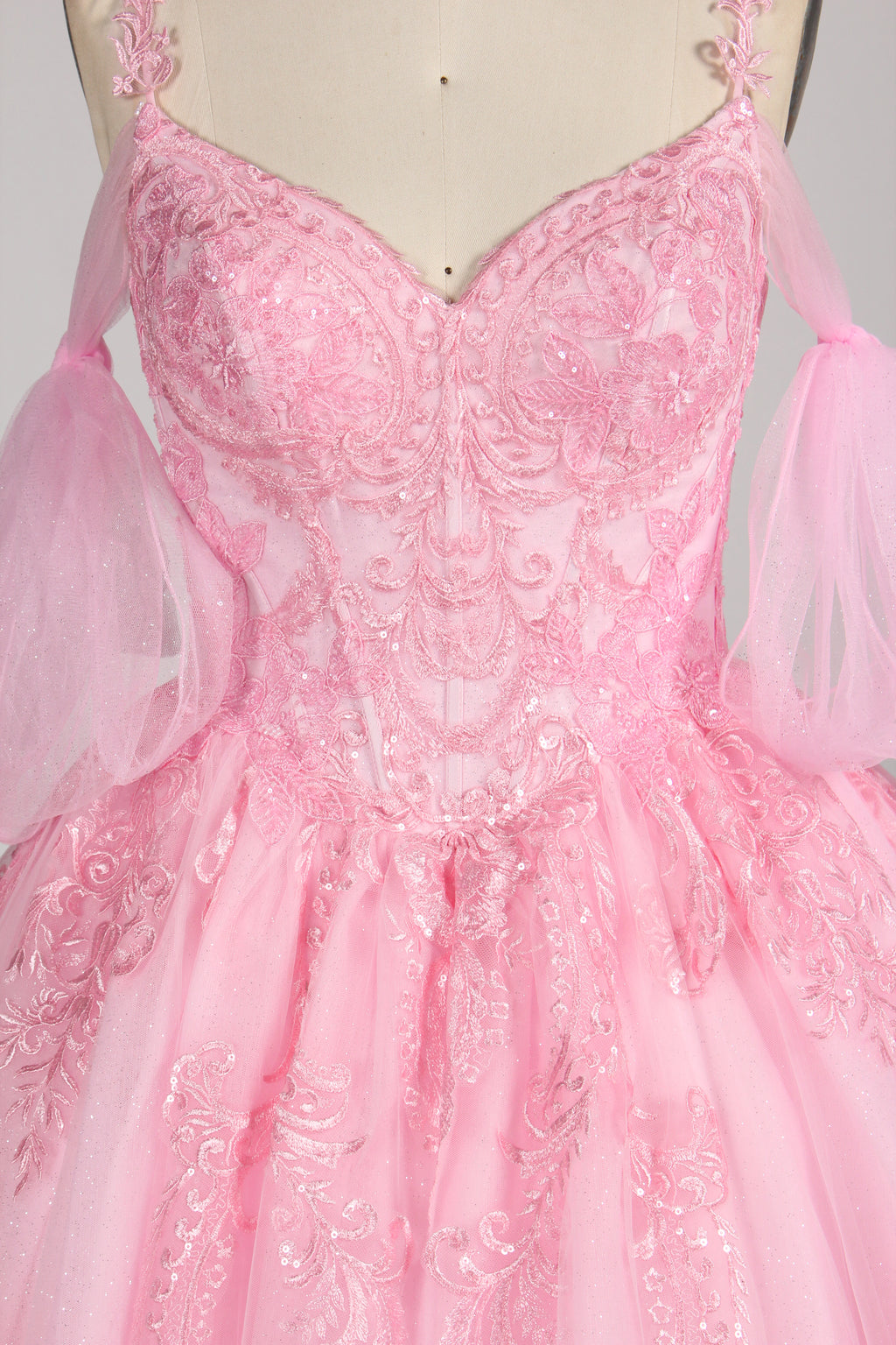 Wholesale Pink Princess Quinceañera Dress Detachable Tulle Sleeves Sequin Lace Ball Gown 3375