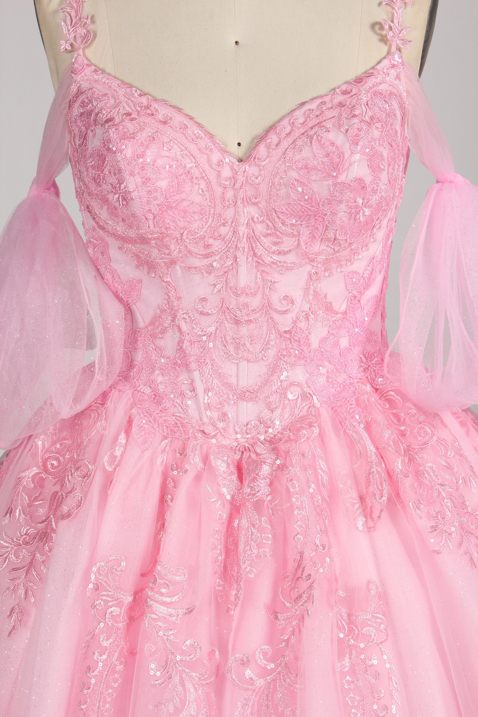 Wholesale Pink Princess Quinceañera Dress Detachable Tulle Sleeves Sequin Lace Ball Gown 3375