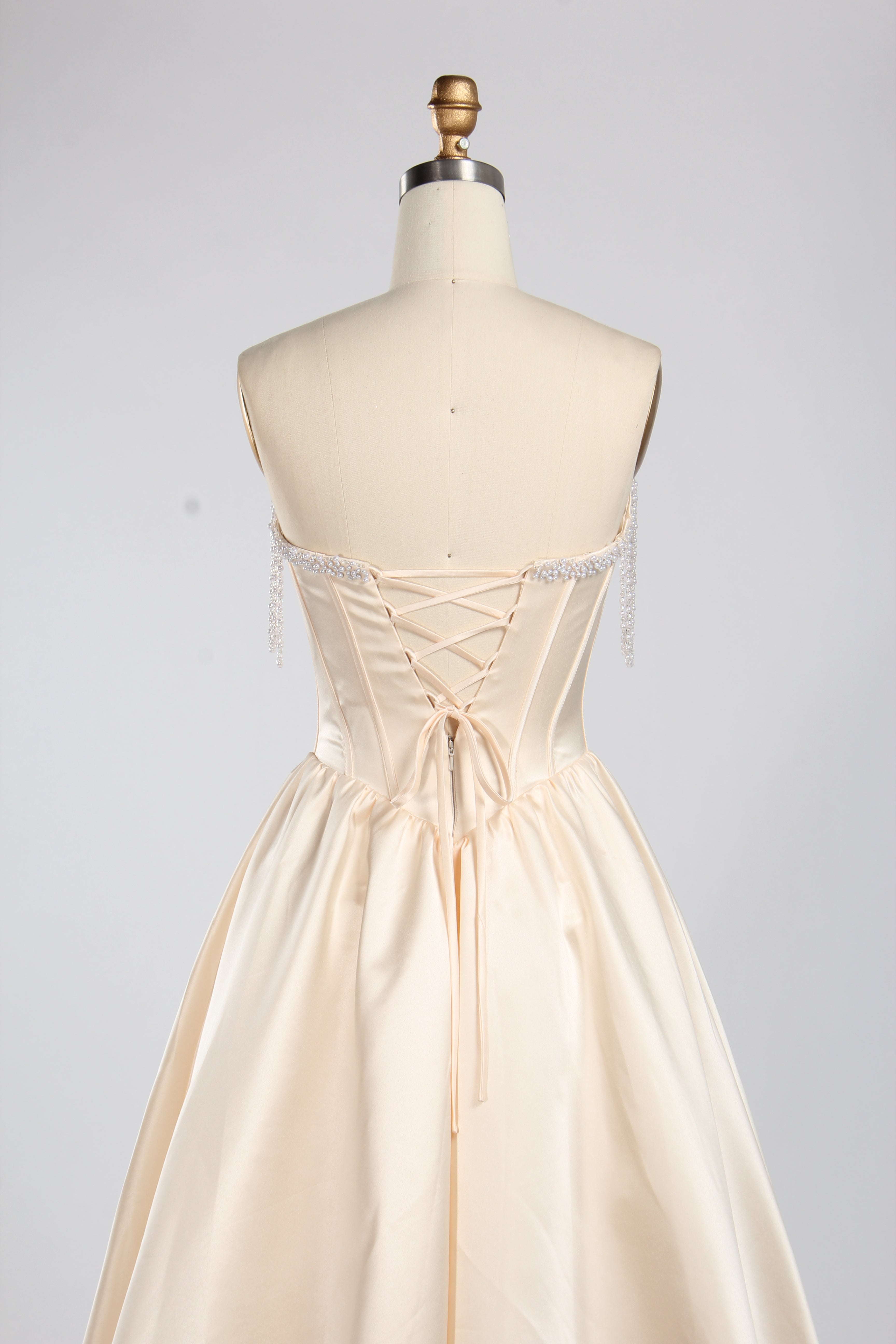 Wholesale Champagne Pearl Beaded Satin Prom Dress KT1464
