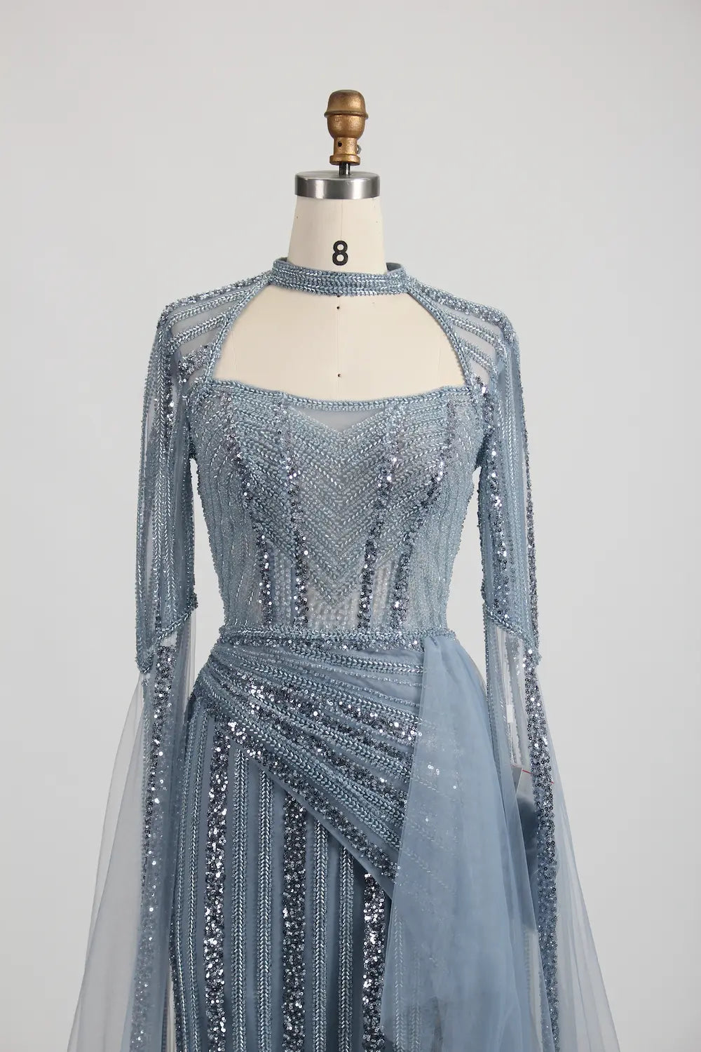 Beaded Dusty Blue Mother of the Bride Dress with High Slit MK135