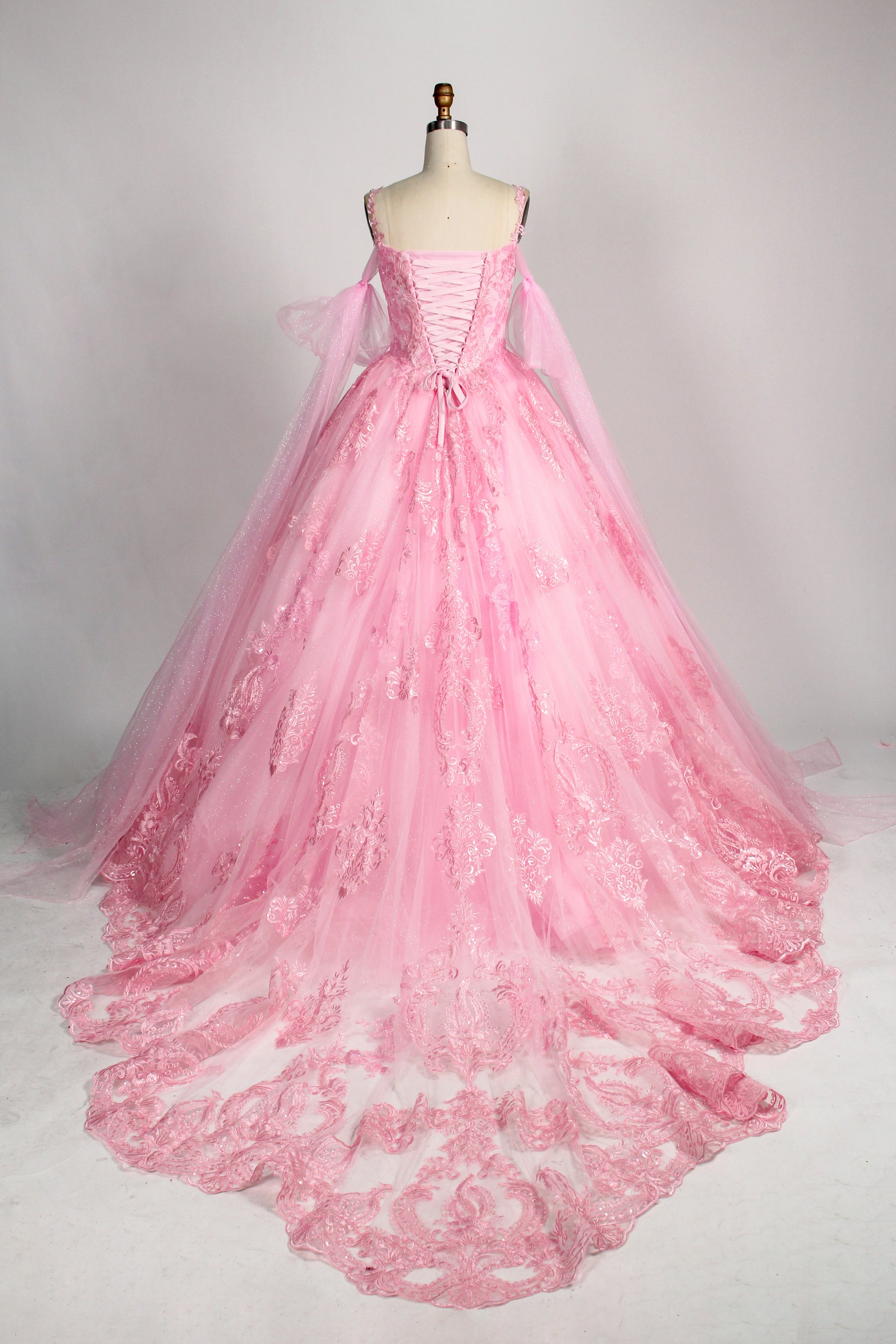 Wholesale Pink Princess Quinceañera Dress Detachable Tulle Sleeves Sequin Lace Ball Gown 3375