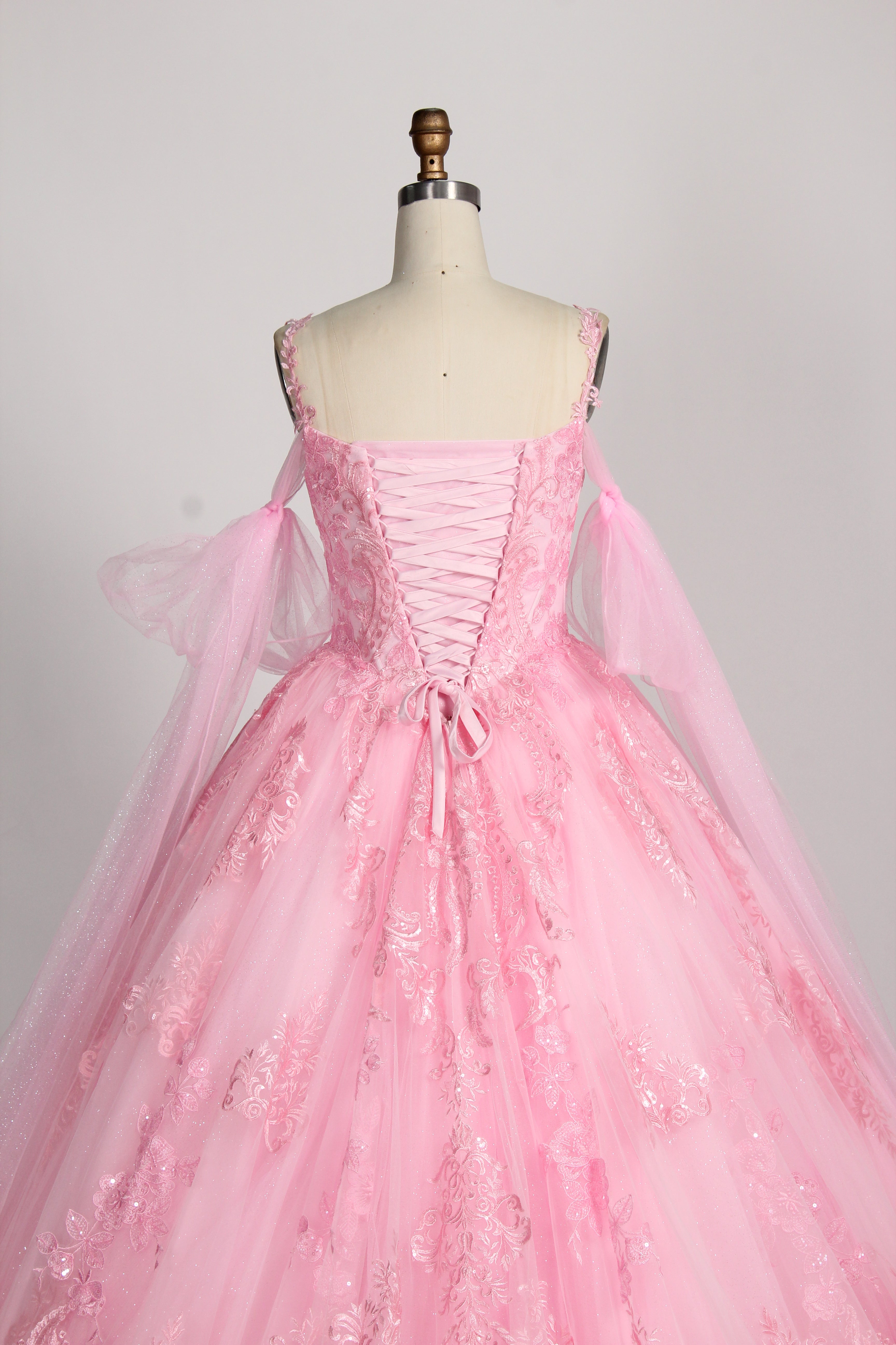 Wholesale Pink Princess Quinceañera Dress Detachable Tulle Sleeves Sequin Lace Ball Gown 3375