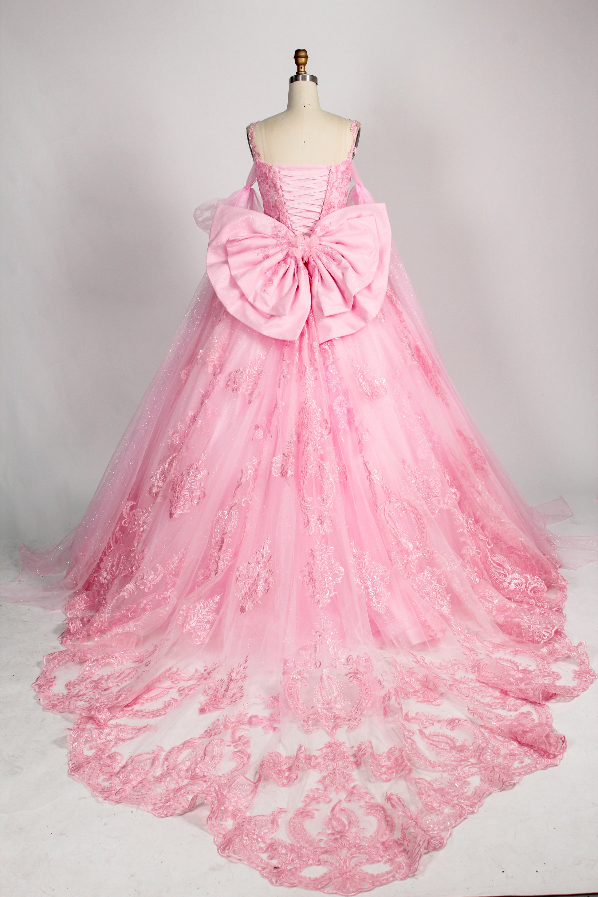 Wholesale Pink Princess Quinceañera Dress Detachable Tulle Sleeves Sequin Lace Ball Gown 3375