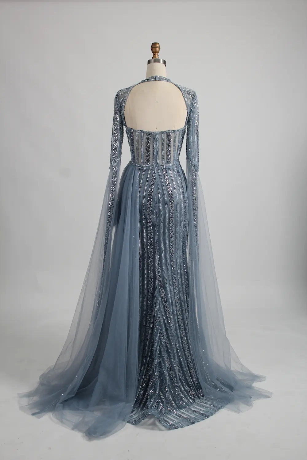 Beaded Dusty Blue Mother of the Bride Dress with High Slit MK135